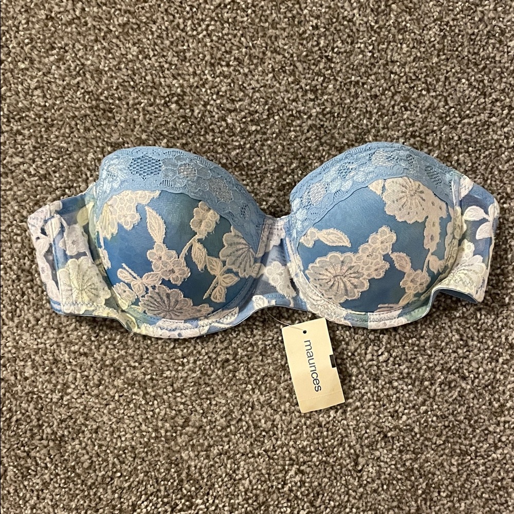 Maurice’s 34B Blue, Yellow, and Cream Lace Strapless Bra